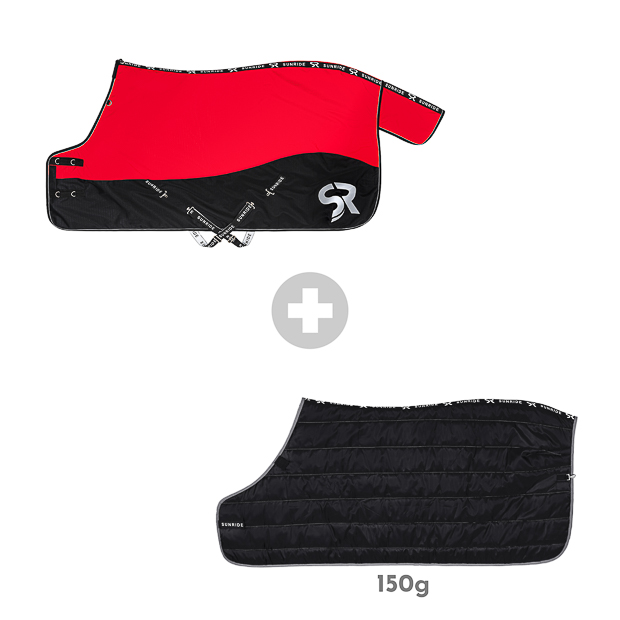 set of black and red winter rug helsinki with 250 grams filling and black under rug with 150 grams filling