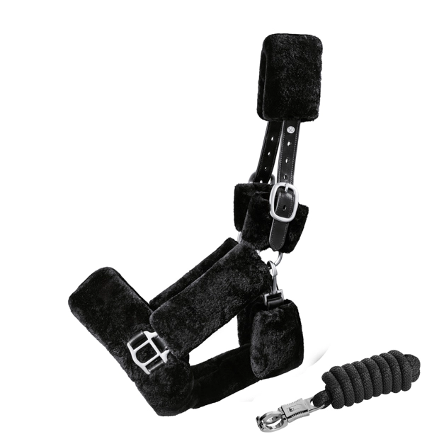 fellhalfter dover in schwarz inklusive fuehrstrick schwarzes fellhalfter dover  aus  schwarzem vollleder inklusive passenden fuehrstrick