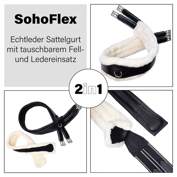 2-in-1 Leather Saddle Girth with Fur "SohoFlex" 2-in-1 Leather Saddle Girth with Fur "SohoFlex"