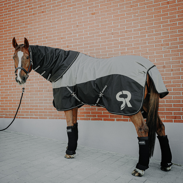 black neck part attached to grey helsinki winter rug on a horse