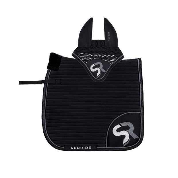 schwarz graues set dressurschabracke und ohrnetz set aus dressurschabracke und passendem ohrnetz in schwarz grauem sr look