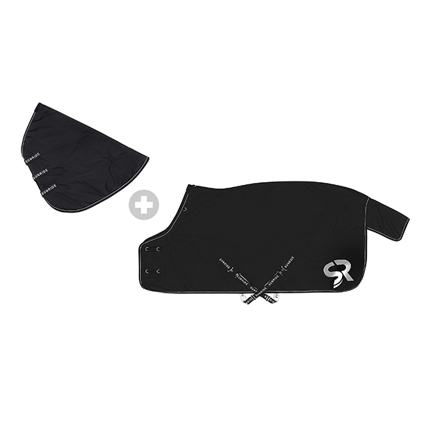 1 set of black rain rug dublin with 50 grams filling and reflecting elements and the matching neck part by sunride