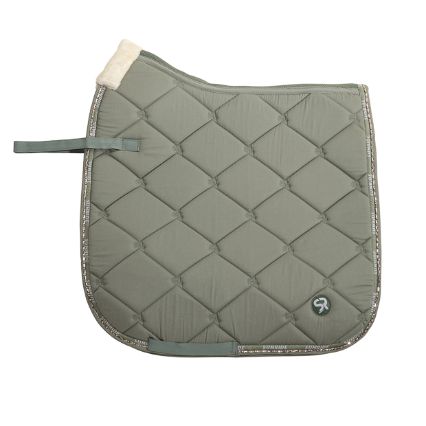 dressage saddle pad wellington olive with gemstones, breathable spine and padded withers breathable dressage saddle pad wellington olive with  gemstones and fur on withers