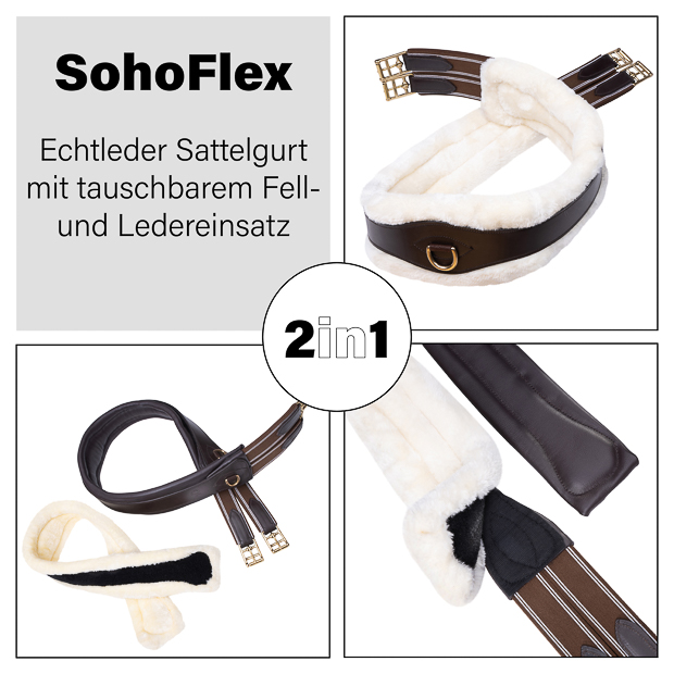 2in1 Leder Sattelgurt mit Fell "SohoFlex" 2in1 Leder Sattelgurt mit Fell "SohoFlex"