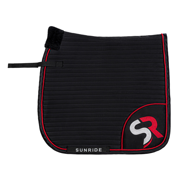 dressage saddle pad red black breathable with fur breathable dressage saddle pad red and black exclusive line with fur on withers
