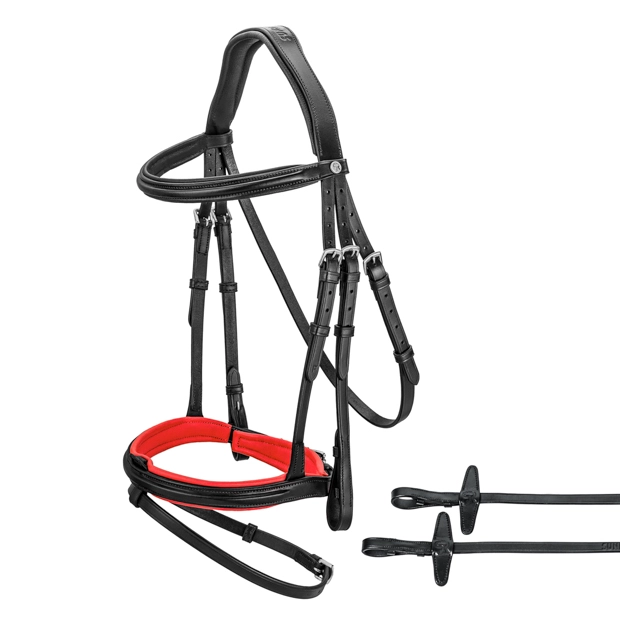 rot abgesetzte englisch kombinierte trense hawaii in schwarz von sunride inklusive passende zuegel