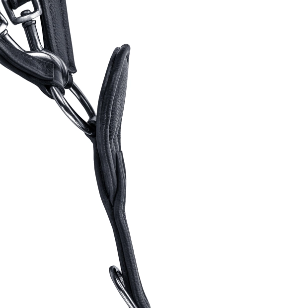 detailed view of martingal attachment ring on windsor black breastplate with martingal and elastic straps by sunride