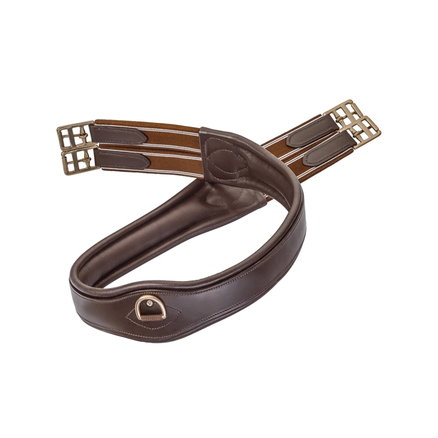 1 elastic brown leather saddle girth soho with golden mounting by sunride