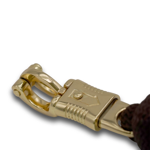 brown lead rope with detailled view of panic snap by sunride