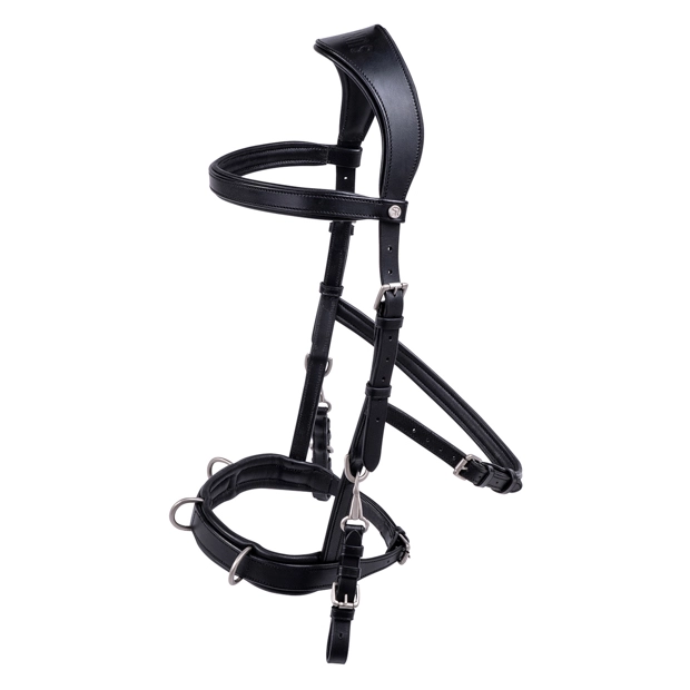 cavesson bridle ely in black leather with silver mounting including reins by sunride
