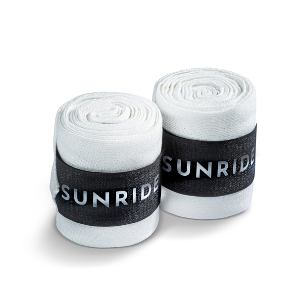 weisse bandagen mit reflektierender sunride aufschrift  im set