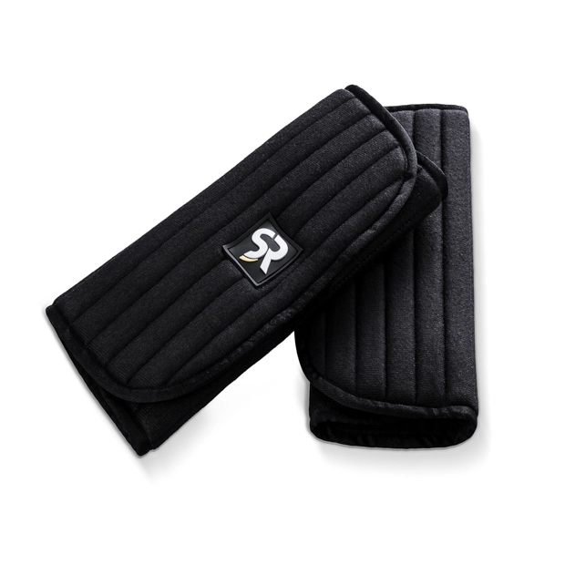 1 black bandaging pads with sr logo and velcro closure