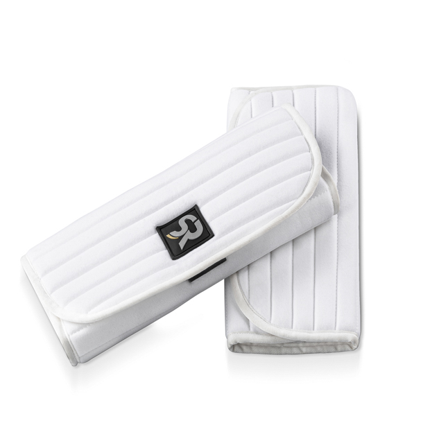 1 white bandaging pads with sr logo and velcro closure