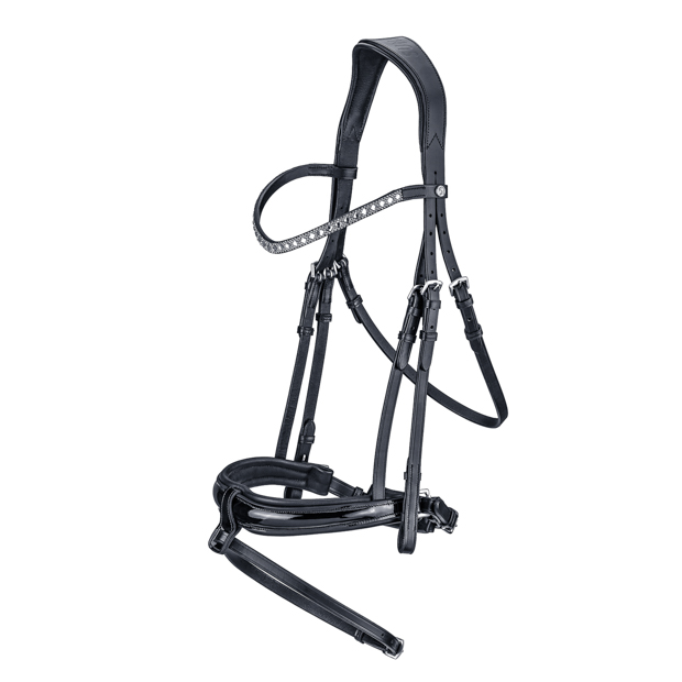 aspen swedish leather bridle black including reins swedish leather bridle aspen with glossy nose band and matching gem stones in black with silver mounting including reins