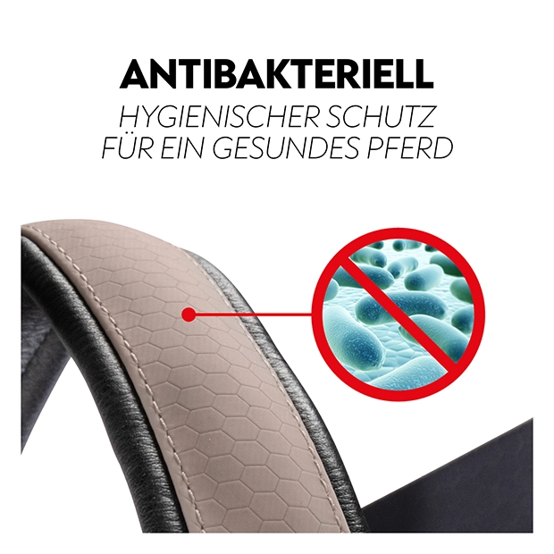 Detailansicht eines Halters mit antibakterieller Oberfläche, der hygienischen Schutz für das Pferd bietet.