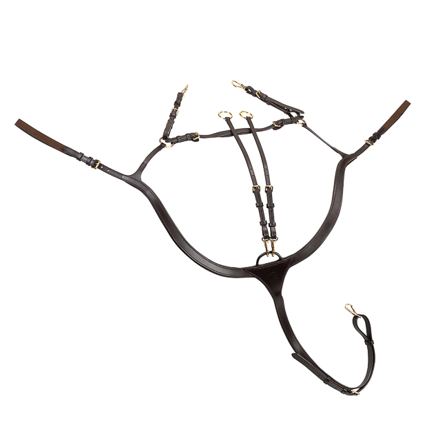 leather breastplate with detachable martingal ascot with 3 or 5 point fixation brown ascot brown leather breastplate with detachable martingal and choice of 3 point or 5 point fixation